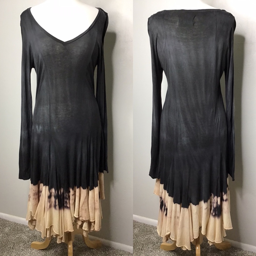 Allsaints Dissolve Dress Black Dip Dyed Handkerchief Hem Sz 10